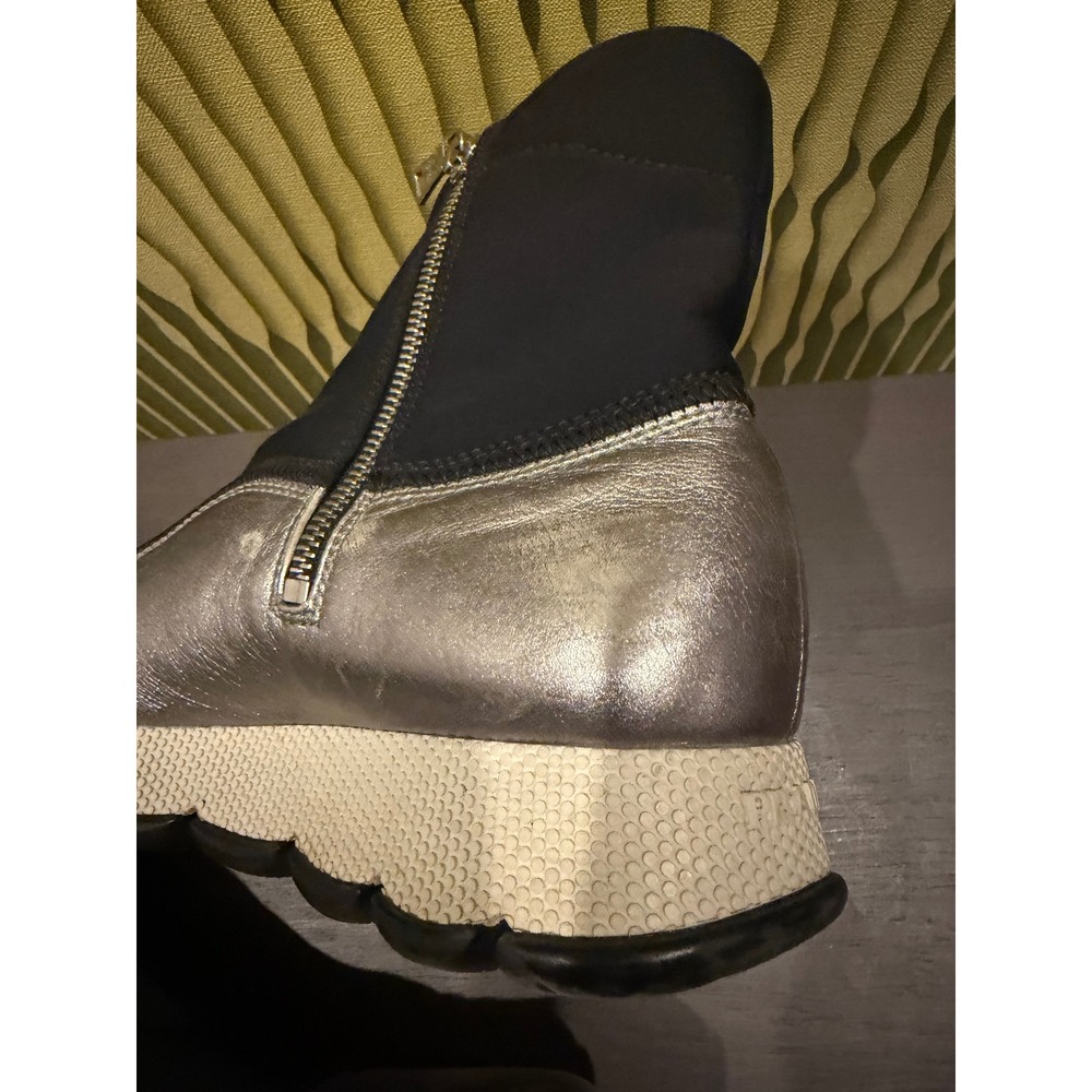 Prada Sport Silver Metallic Leather Black Neoprene Sock Sneaker Boots 10.5 40.5 - Picture 9 of 11